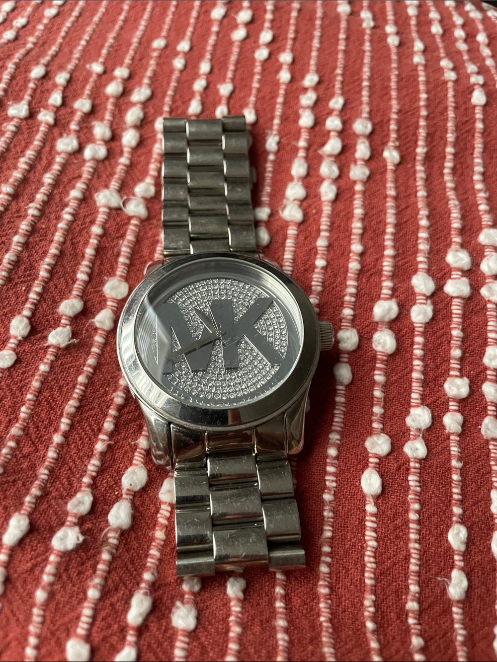Michael Kors Silver Crystal-Accent MK Logo Bracelet Watch - Like New